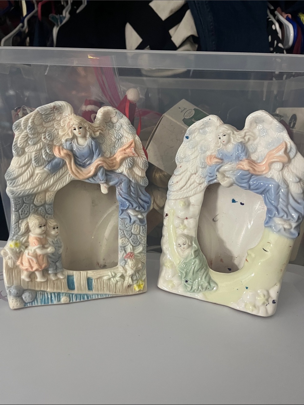 Porcelain Angel Photo Frame - White and Pastel Colors